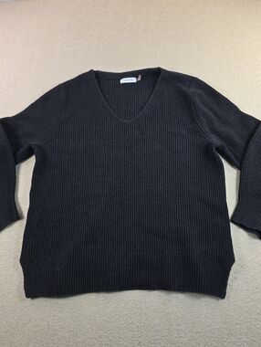 Calvin Klein Black Ribbed Sweater V Neck Mens M Womens L Knit Pullover